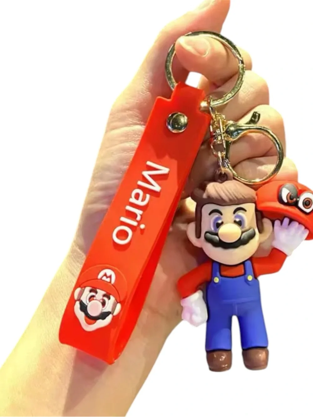Nintendo Mario Red Silicone Keychain with Mario Figurine and Cappy